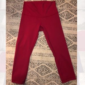Red Lululemon High Waisted Wunder Under Crop